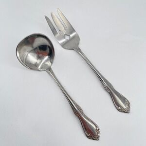 Wm Rogers Oneida Mansfield Gravy Ladle Serving Meat Fork Glossy Vintage